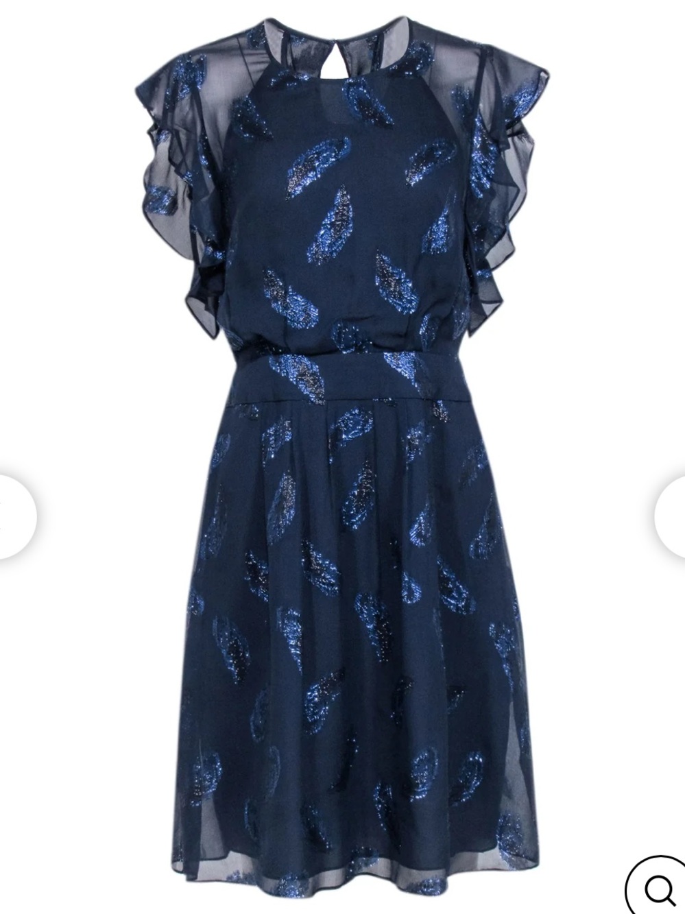 BCBGMaxAzria Navy Dress with Metallic Blue Feather Motif